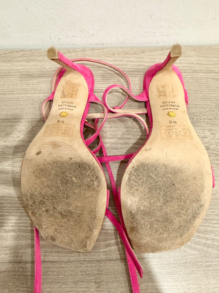 Stuart Weitzman Suede Stilettos Strappy Sandals Peonia Fuchsia Women's US 5.5