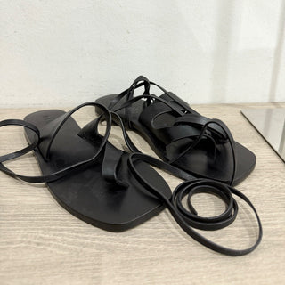 NWOT A EMERY Margaux Lace-Up Leather Flat Strappy Sandals Black Women's EU 35