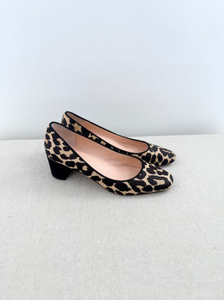 Kate Spade leopard pony hair block heel pumps, 10