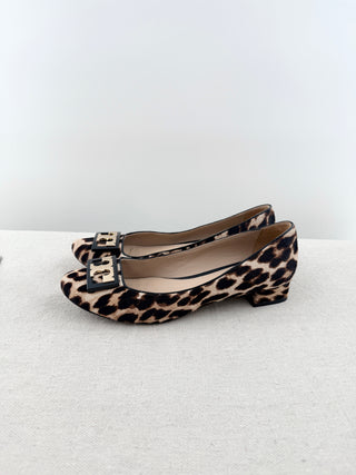 Tory Burch pony hair animal print low heel block shoes, 8