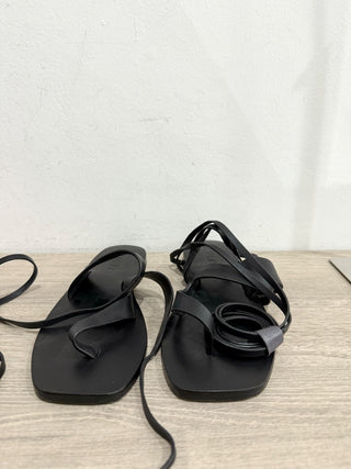 NWOT A EMERY Margaux Lace-Up Leather Flat Strappy Sandals Black Women's EU 35