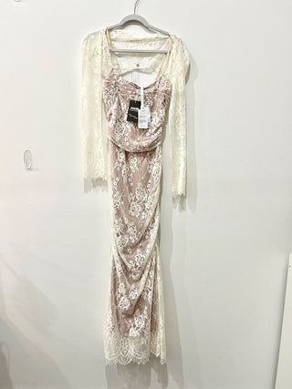 Miss Rosier lace ruched long dress with bolero cover, S