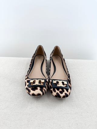 Tory Burch pony hair animal print low heel block shoes, 8