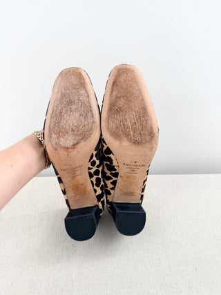 Kate Spade leopard pony hair block heel pumps, 10