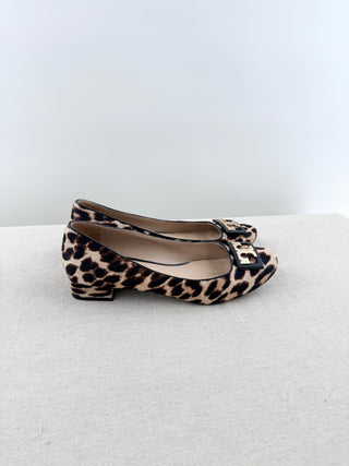 Tory Burch pony hair animal print low heel block shoes, 8