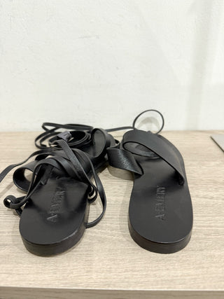 NWOT A EMERY Margaux Lace-Up Leather Flat Strappy Sandals Black Women's EU 35
