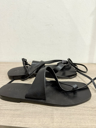NWOT A EMERY Margaux Lace-Up Leather Flat Strappy Sandals Black Women's EU 35