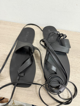 NWOT A EMERY Margaux Lace-Up Leather Flat Strappy Sandals Black Women's EU 35