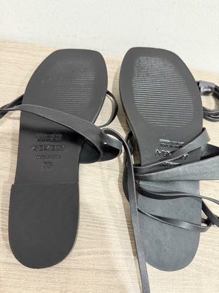 NWOT A EMERY Margaux Lace-Up Leather Flat Strappy Sandals Black Women's EU 35