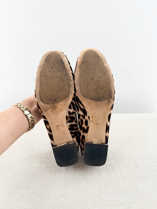 Tory Burch pony hair animal print low heel block shoes, 8