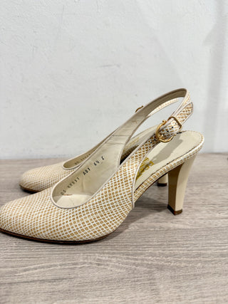 Salvatore Ferragamo Textured Leather Slingback Pumps Cream Women's Size EU 6.5