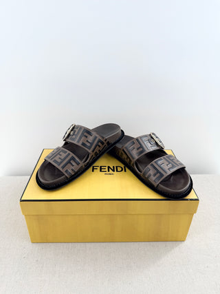 Fendi zucca slide sandals leather, 36.5
