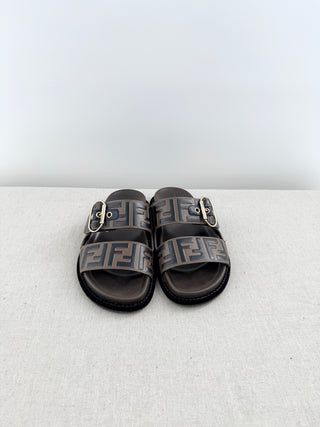 Fendi zucca slide sandals leather, 36.5