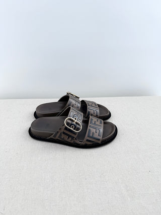 Fendi zucca slide sandals leather, 36.5