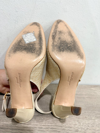 Salvatore Ferragamo Textured Leather Slingback Pumps Cream Women's Size EU 6.5