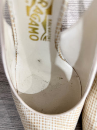 Salvatore Ferragamo Textured Leather Slingback Pumps Cream Women's Size EU 6.5
