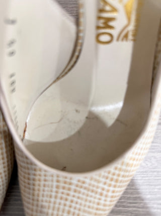 Salvatore Ferragamo Textured Leather Slingback Pumps Cream Women's Size EU 6.5