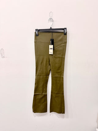SPRWMN High Waisted Skinny Fit Leather Ankle Flare Pants Moss Green Women's XS