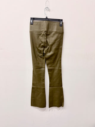 SPRWMN High Waisted Skinny Fit Leather Ankle Flare Pants Moss Green Women's XS