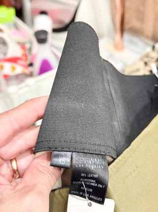 SPRWMN High Waisted Skinny Fit Leather Ankle Flare Pants Moss Green Women's XS