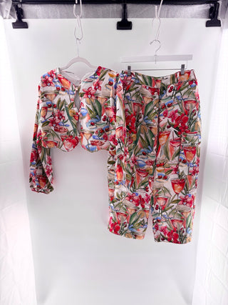 Farm Rio cocktail off white pattern crop top and maxi skirt, M