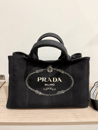 Prada canapa canvas denim tote bag