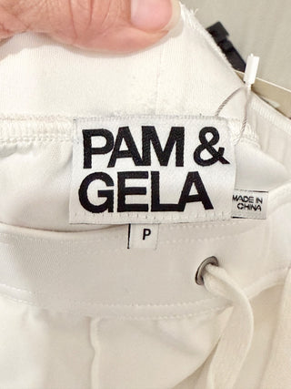 Pam & Gela Exposed Seam Striped Ankle Track Pants White Women's Size P/US 0–2