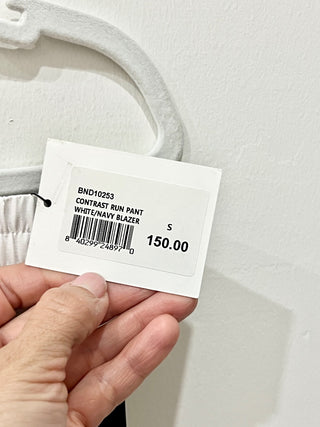 NWT Bandier Elastic Waist Contrast Run Jogger Pants White/Navy Women's Size Small