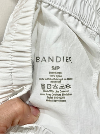 NWT Bandier Elastic Waist Contrast Run Jogger Pants White/Navy Women's Size Small