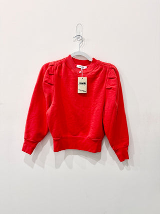 FRAME Ribbed Shirred Puff Sleeve Pullover Sweatshirt Sunkist Orange Women's XS