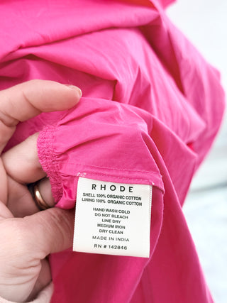 Rhode Nia Sleeveless Smocked Tiered Ruffle A-Line Midi Dress Hot Pink Womens M
