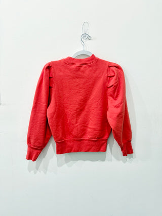 FRAME Ribbed Shirred Puff Sleeve Pullover Sweatshirt Sunkist Orange Women's XS