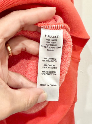 FRAME Ribbed Shirred Puff Sleeve Pullover Sweatshirt Sunkist Orange Women's XS