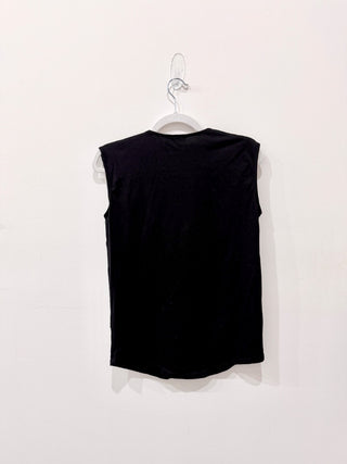 Balmain Paris Poplin Cotton Embossed Gold Metal Buttons Tank Top Black Womens 36