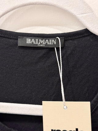 Balmain Paris Poplin Cotton Embossed Gold Metal Buttons Tank Top Black Womens 36