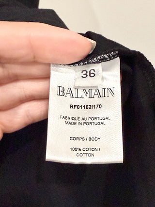 Balmain Paris Poplin Cotton Embossed Gold Metal Buttons Tank Top Black Womens 36