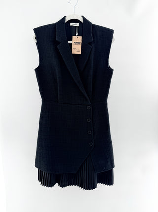 Sandro tweed sleeveless blazer mini dress with pleated trim, L