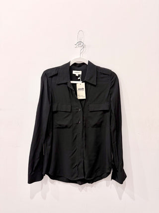 L'Agence Lunetta Roll Tab Sleeve Front Button Shirt Matte Black Women's Size XS