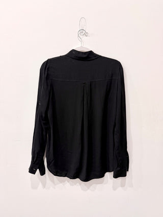 L'Agence Lunetta Roll Tab Sleeve Front Button Shirt Matte Black Women's Size XS