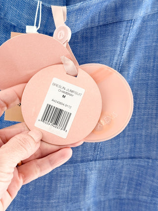 NWT Alexis Breslin Strapless Straight Leg Denim Jumpsuit Blue Women's Medium