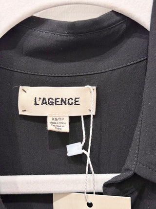 L'Agence Lunetta Roll Tab Sleeve Front Button Shirt Matte Black Women's Size XS