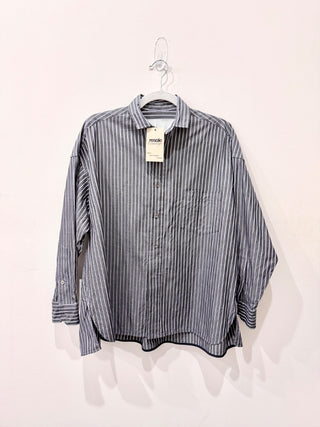 TICCA Somelos Tecidos Striped High-Low Button Down Shirt Gray Women's F/One Size