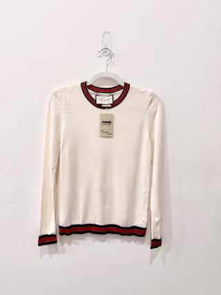 Gucci Wool Lurex Web Trim Crew Neck Pullover Sweater Cream Women's Size Small