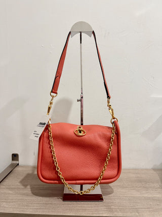 Mulberry Leather Leighton Shoulder Handbag with Chain Strap Coral Orange