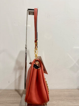 Mulberry Leather Leighton Shoulder Handbag with Chain Strap Coral Orange