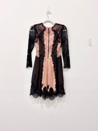 Alice + Olivia Kaylen Chiffon Lace Mini Fit & Flare Dress Black Women's Size 0