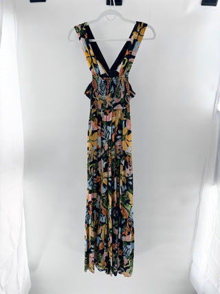 Saylor Starlee Floral Halter Neck Tiered Maxi Dress Black Multi Womens Small