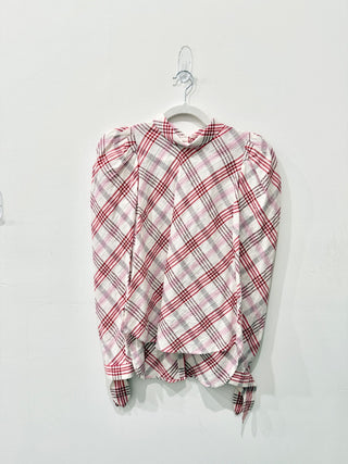 Veronica Beard Isabel Plaid Mock Neck Puff Sleeve Blouse Top Blush Pink Womens 0