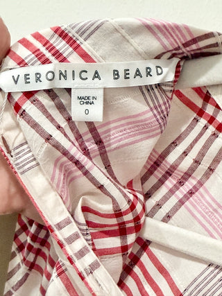 Veronica Beard Isabel Plaid Mock Neck Puff Sleeve Blouse Top Blush Pink Womens 0