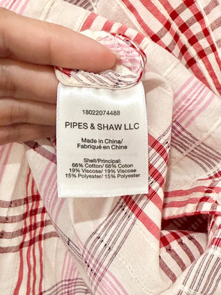 Veronica Beard Isabel Plaid Mock Neck Puff Sleeve Blouse Top Blush Pink Womens 0